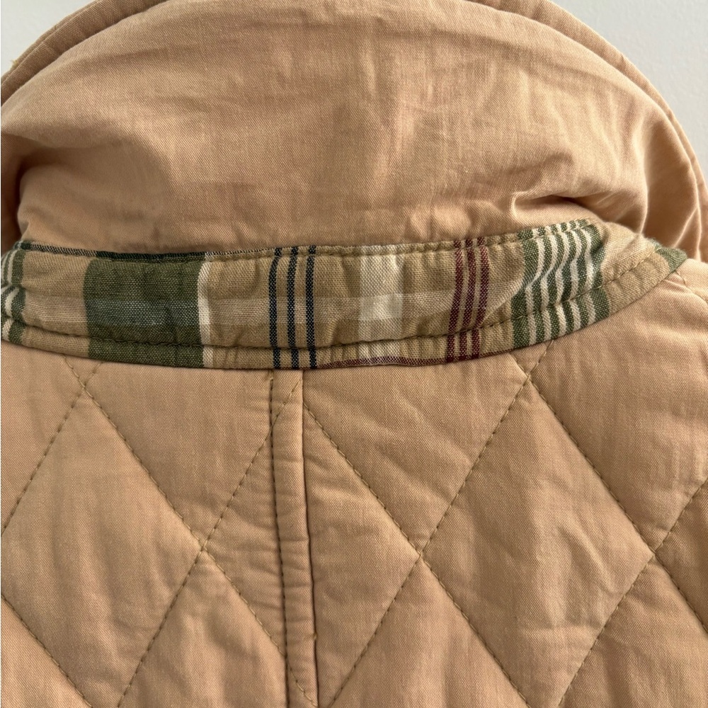 Vintage LL Bean Quilted Khaki Plaid Insulated Barn Coat Size Small - Picture 12 of 17